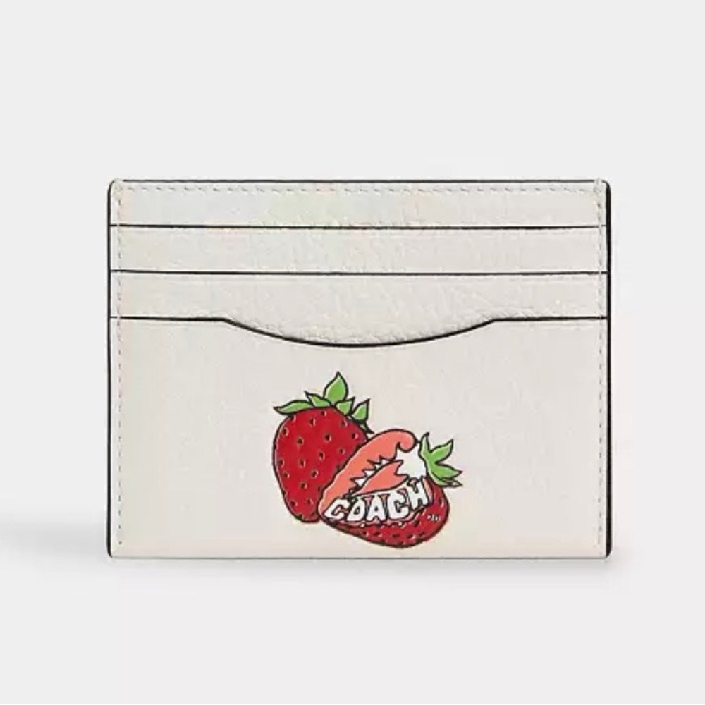 COACH Slim Id Card Case w/ Strawberry Graphic